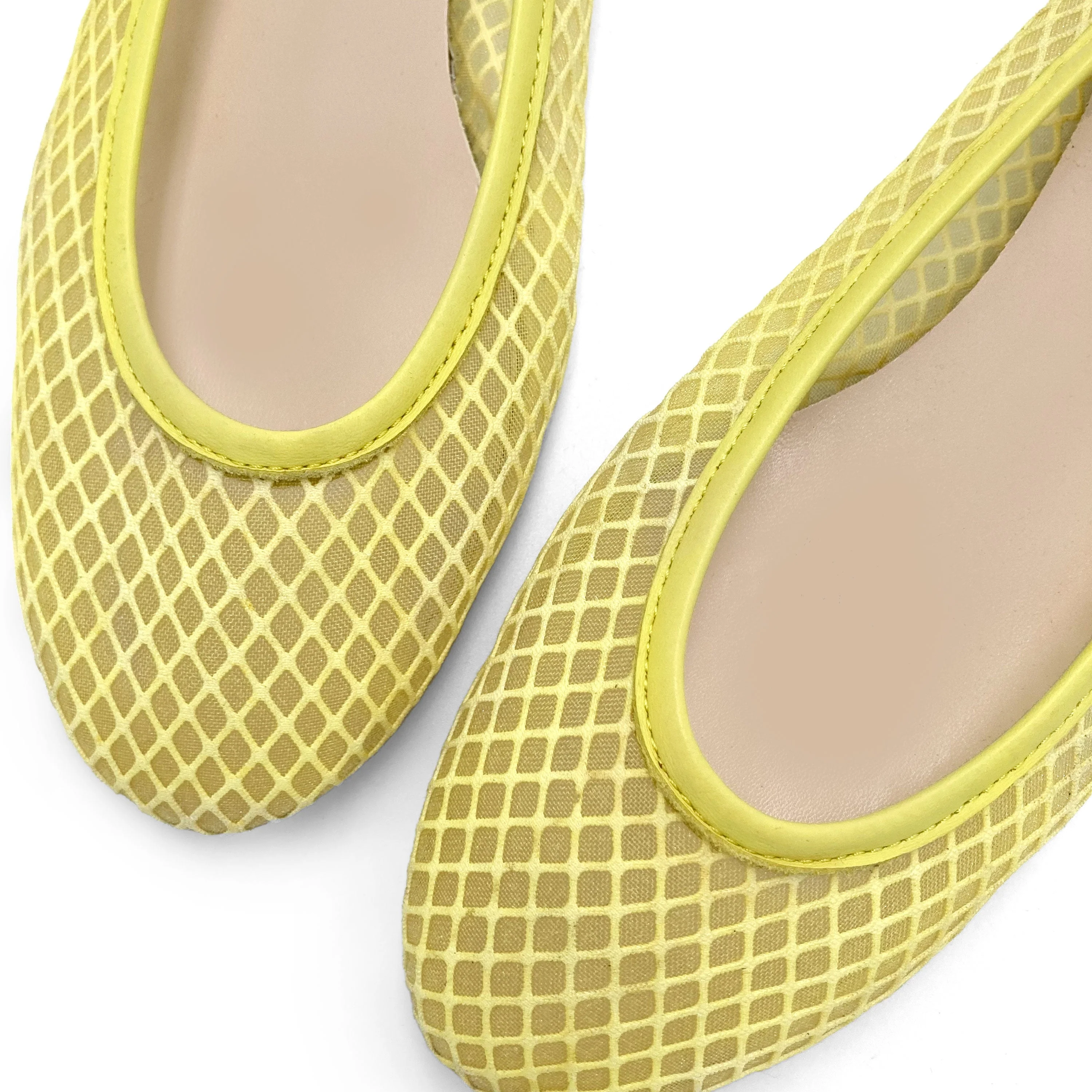 Yellow transparent mesh ballet flats in eco recycled fabric - Image 4