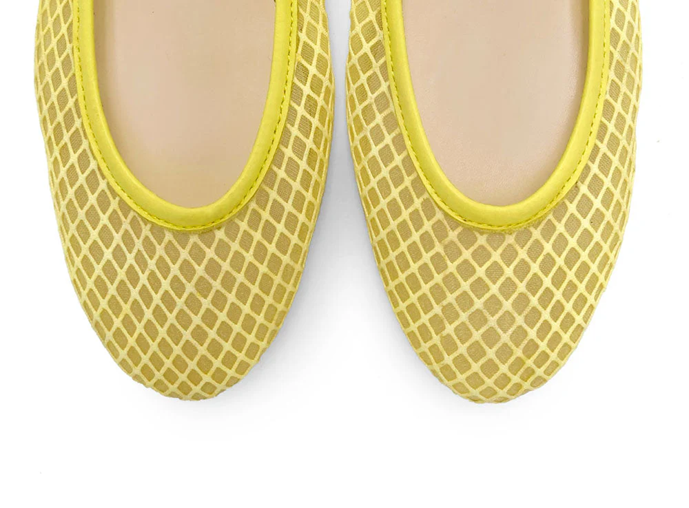 Yellow transparent mesh ballet flats in eco recycled fabric - Image 5